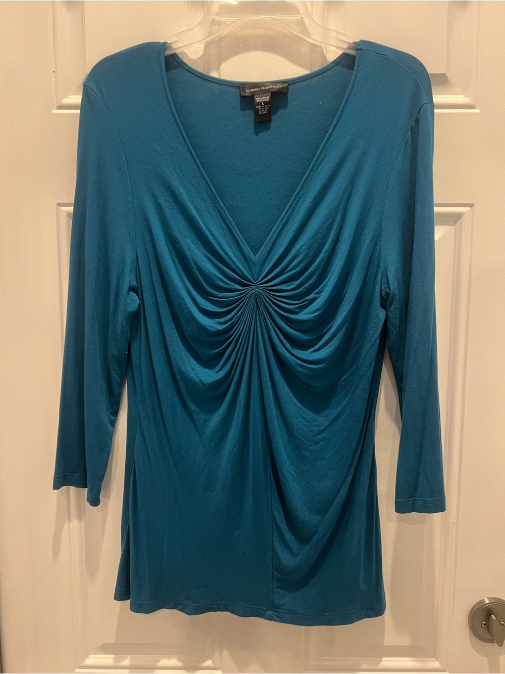 Cable & Gauge Blue Long Sleeve Stretch V-Neck Top Size L #952